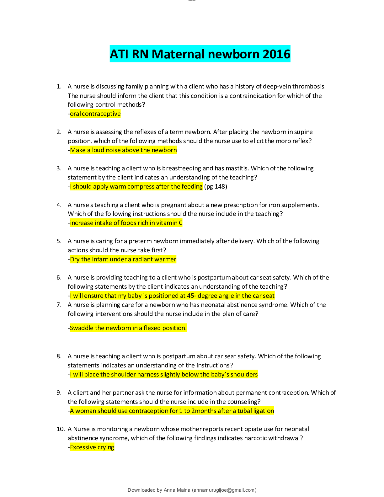 Preview image of ATI RN Maternal newborn 2016 document